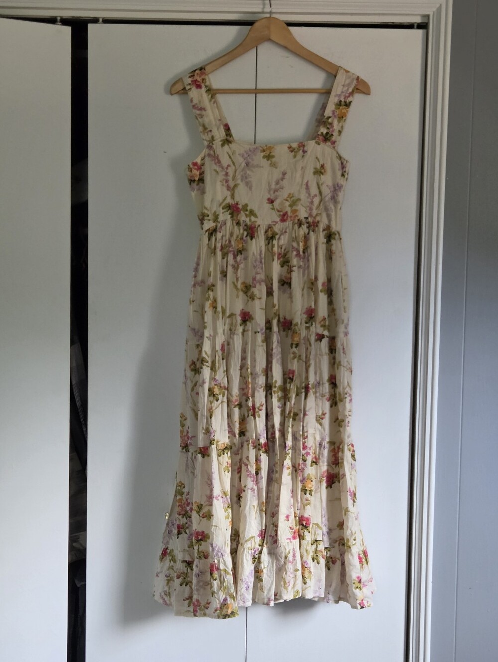 Mille Floral Tiered Sundress - Cream with Pink & Green Floral Print